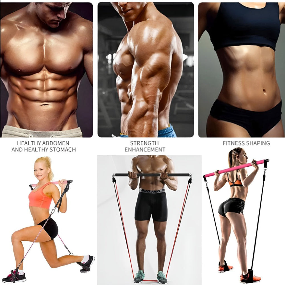 Fitness Workout Yoga Gymnastic Bar Reinforced Resistance Bands Pull Rope Set.