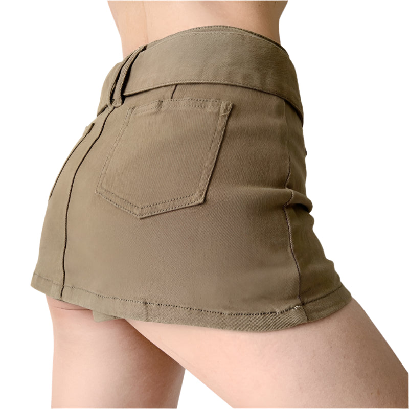 American Retro Wide Waistband Denim Mini Skirt - Weriion