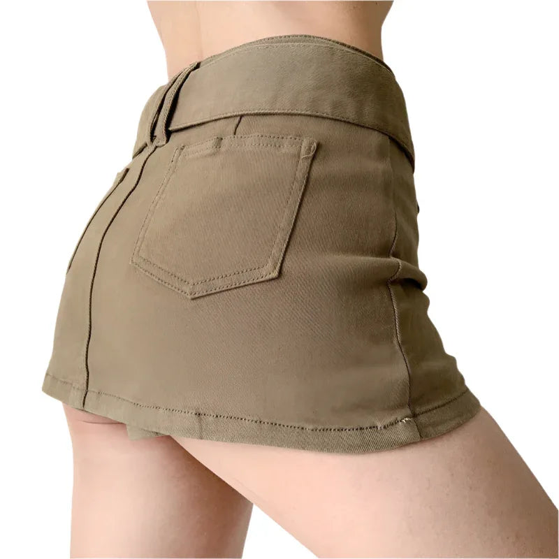 American Retro Wide Waistband Denim Mini Skirt - Weriion