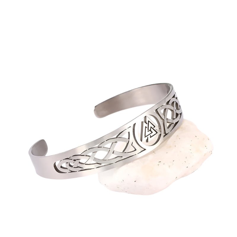 Asgard Crafted Handcrafted Viking Stainless Steel Valknut Symbol & Celtic Design Open Bracelet - Weriion