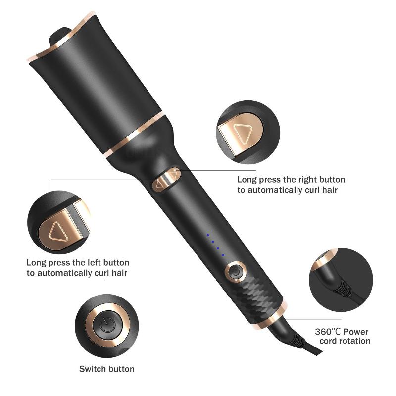 Automatic Black Spiral Electric Negative Ion Curling Iron - Weriion