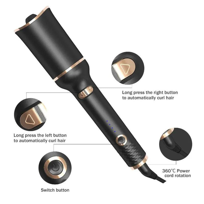 Automatic Black Spiral Electric Negative Ion Curling Iron - Weriion