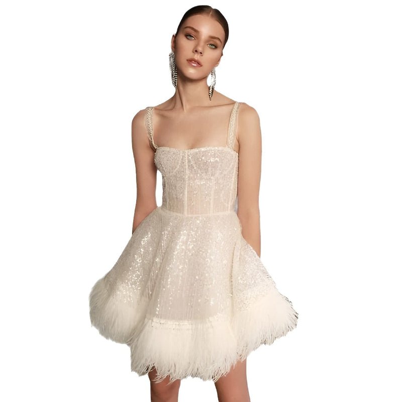 Autumn Chest Suspender Feather Dress - Weriion