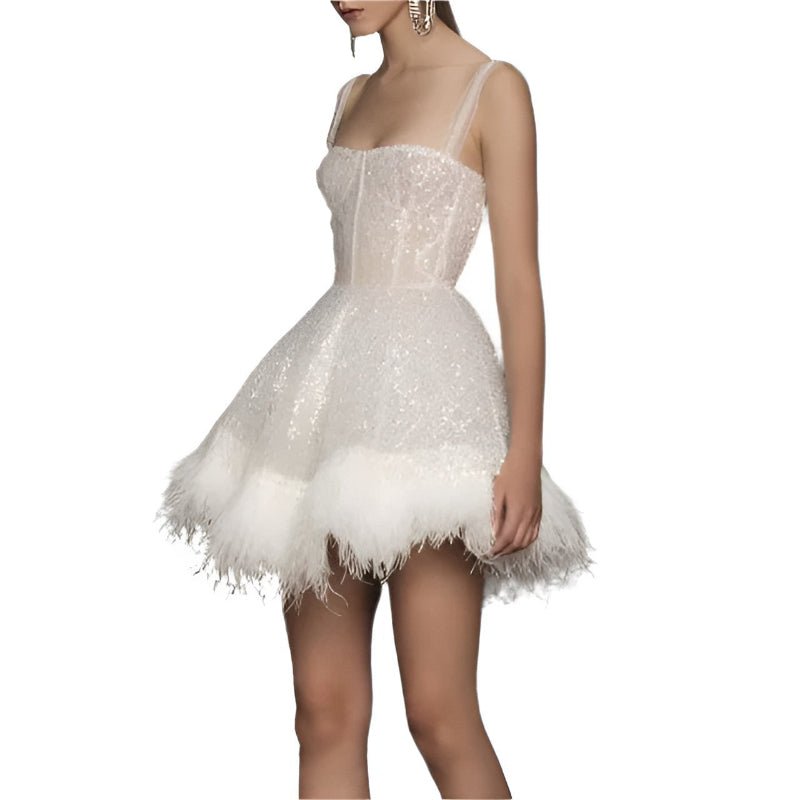 Autumn Chest Suspender Feather Dress - Weriion