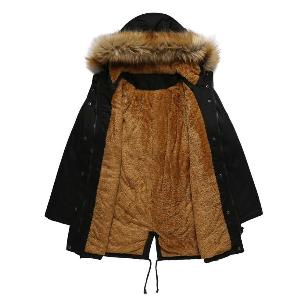 Women's Hooded Fur Collar Fleece-Lined Warm Winter Jacket