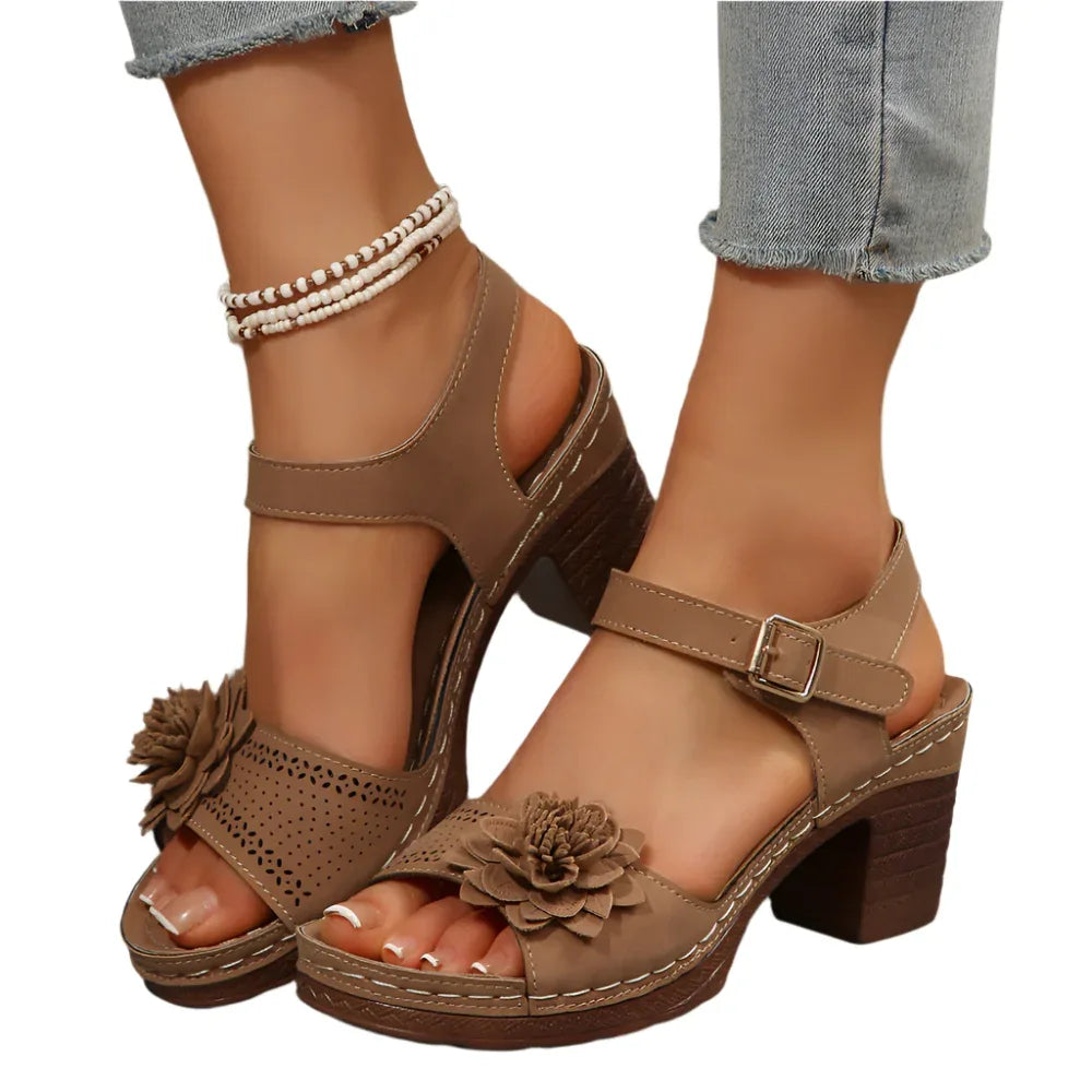 Women's Flowers Chunky Heel Sandals Summer Plus Size Platform Shoes