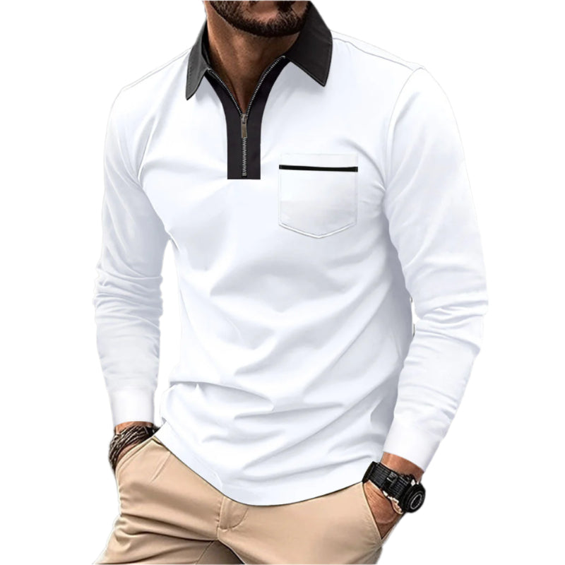 Men's Long Sleeve Zipper Casual Lapel Collar Polo Shirts