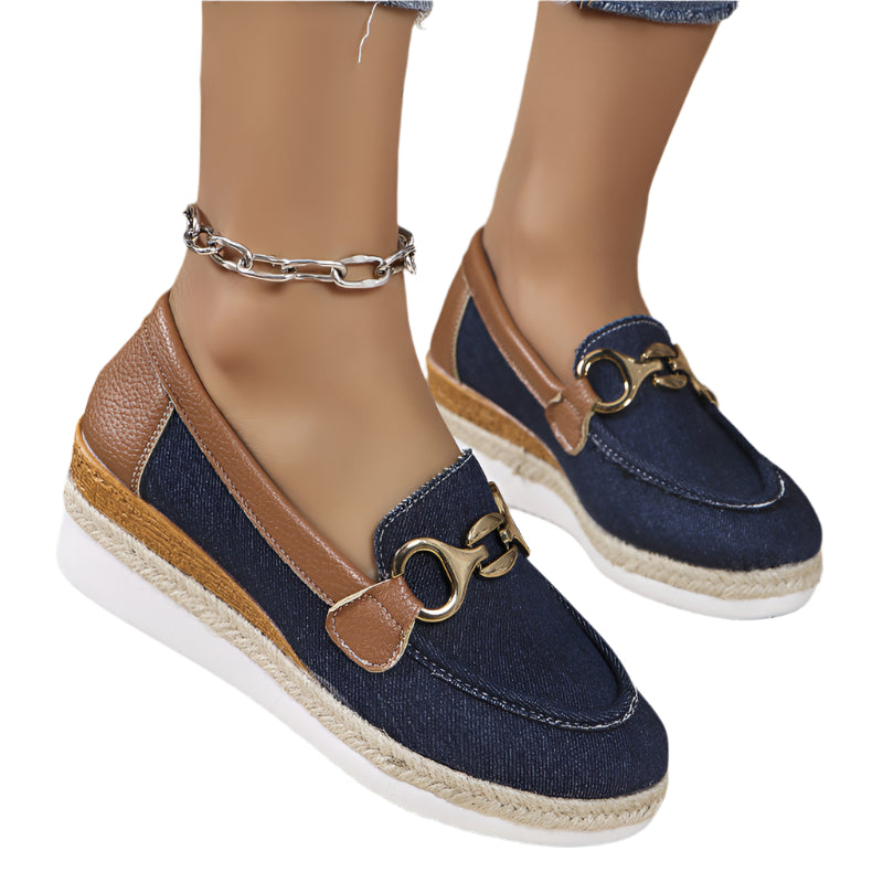 Loafers Casual Pumps Women's Outer Wear Buckle Wedge Platform Loafers Slip-On Lazy Shoes