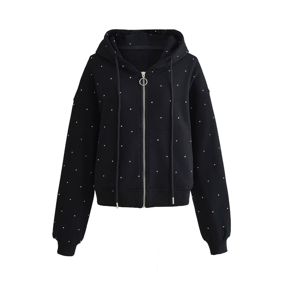 Women's Starry Rhinestone Hoodie With Drawstrings