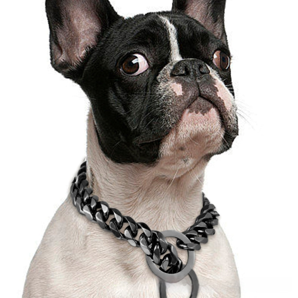 Titanium Steel Metal Hip Hop Pet 15mm Gold Stainless Steel Dog Necklace