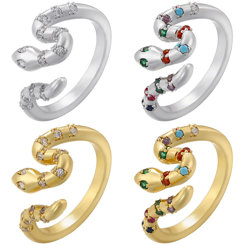 Micro Inlay Colorful Crystals Snake Rings