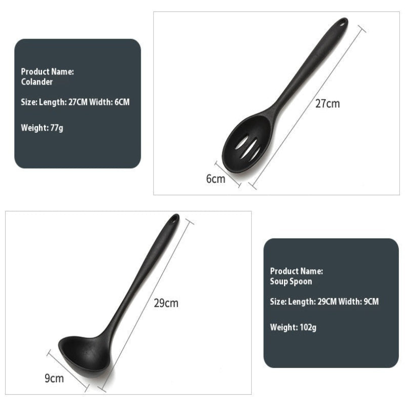 Non-Stick Silicone 10 Pieces Baking Kitchen Black Utensils Cooking Tools