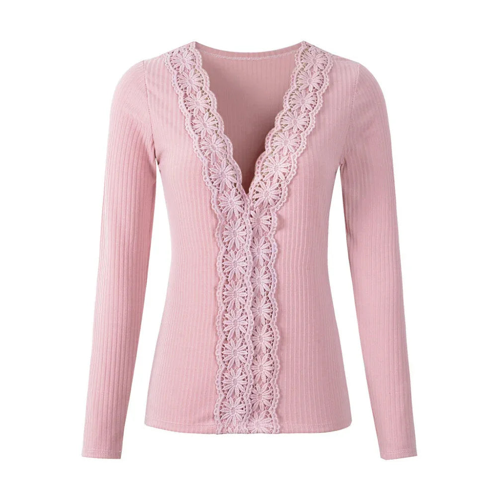 Lace Long Sleeve Sweater Bottoming Shirt Women's Slim Stretch Top