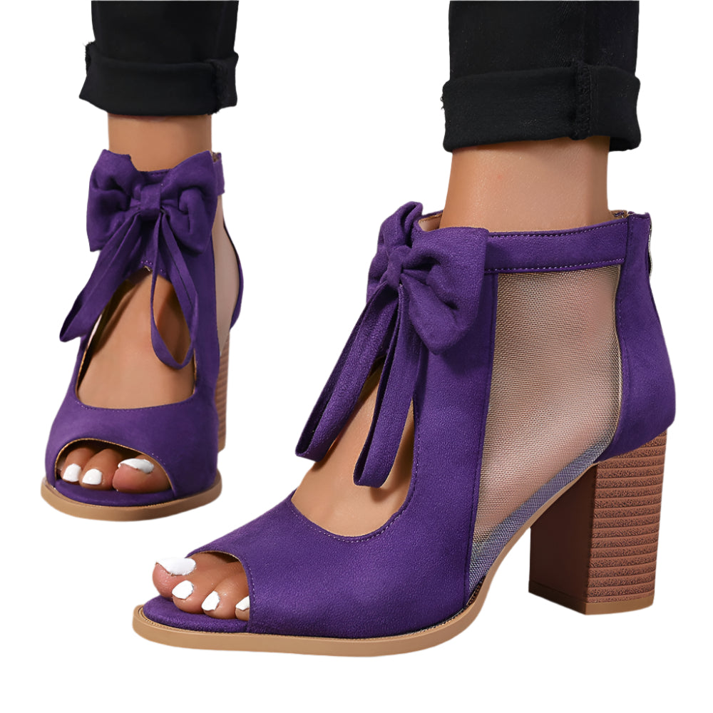 Chunky High Heels Women's Sandals Bow Decoration Open Toe Block Ankle Strap Shoes