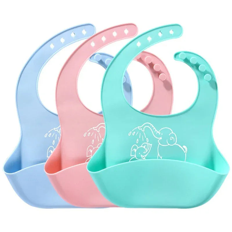 Baby Food Silicone Elephant Print Bibs - Weriion