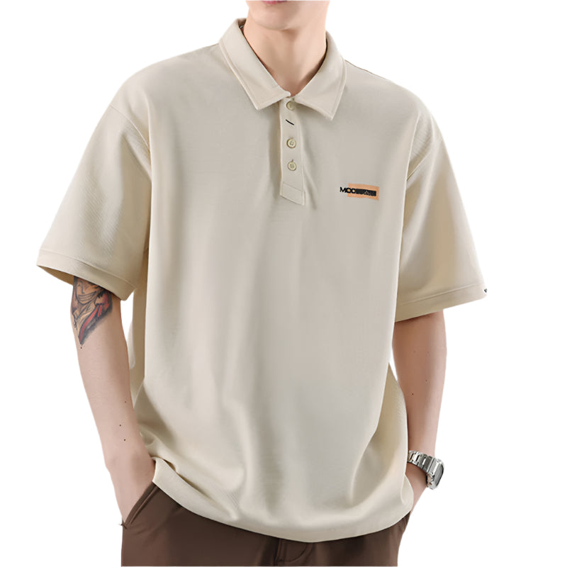 Retro Texture Embroidered Polo Shirt For Men