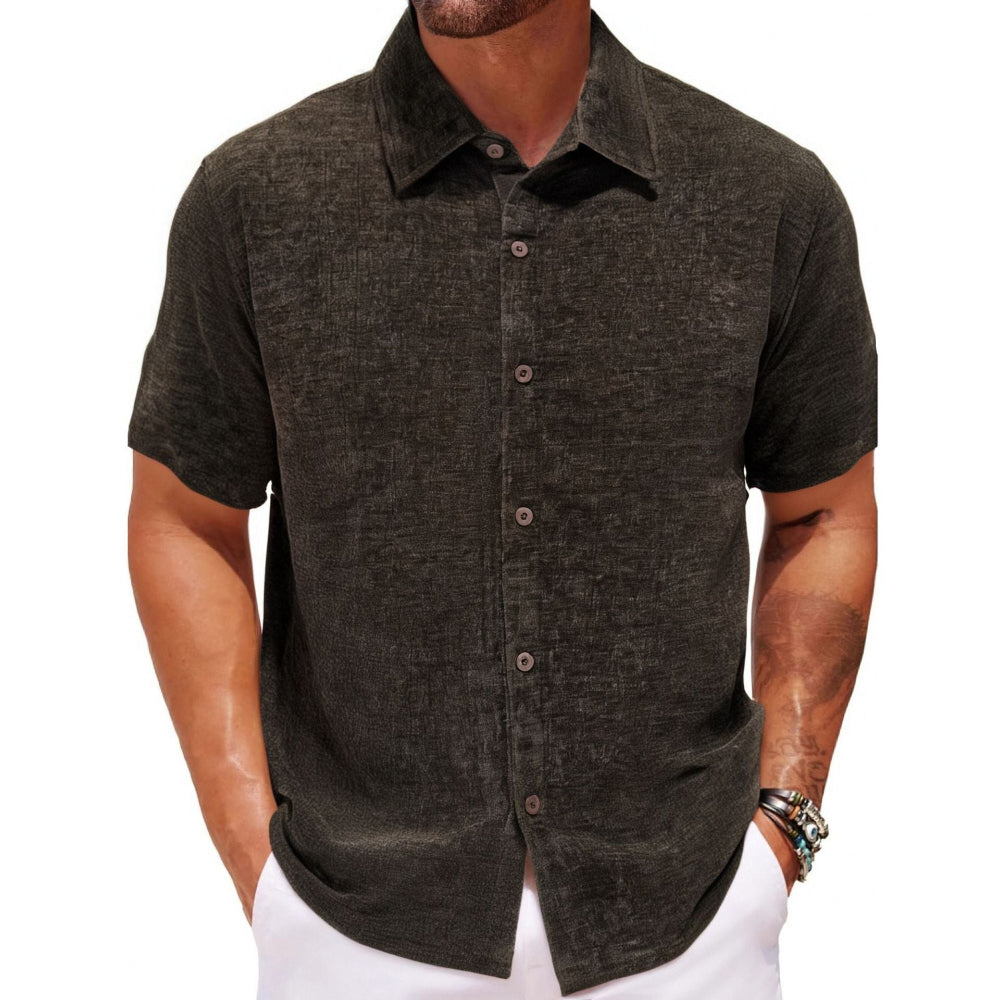 Men's Square Collar Short Sleeve Velvet Shirt