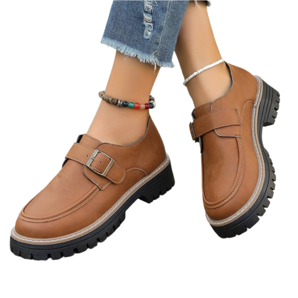 Fashionable Buckle Loafers For Women British Style Height-Increasing Thick-Soled Casual Shoes