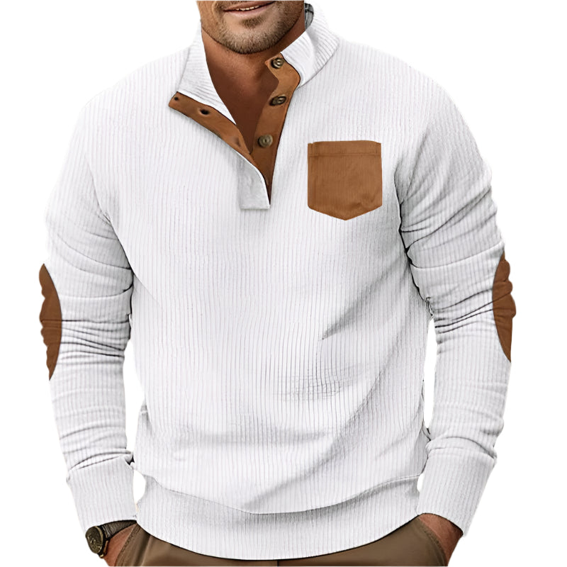 Buttoned Standing Collar Men's Sweater With Chest Pocket - Weriion