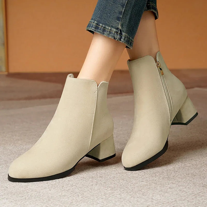 Pointed-Toe Suede Side Zipper Women's Boots