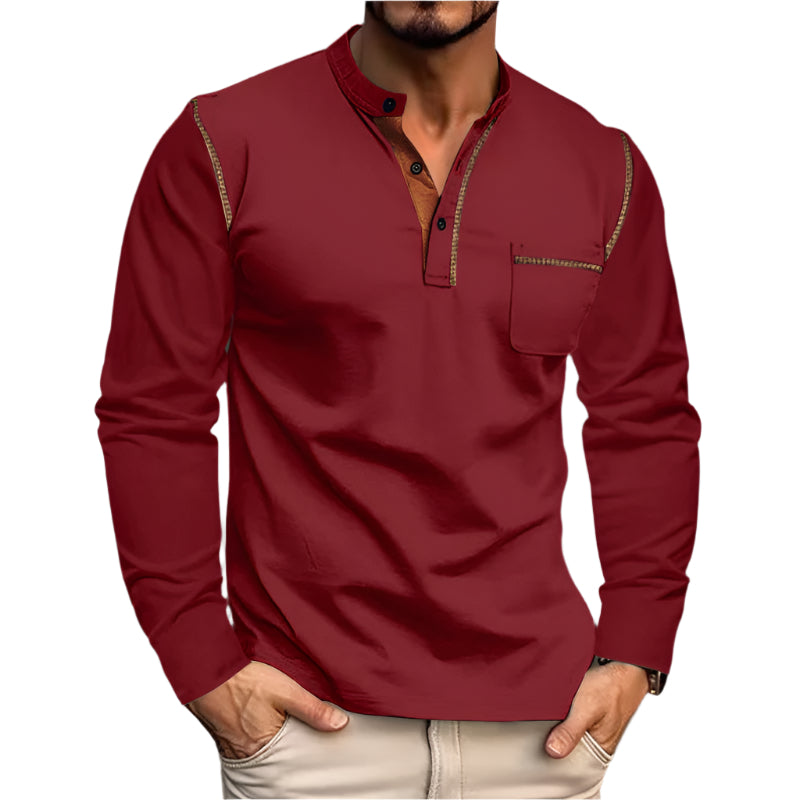 Spring And Summer Men's Long-Sleeved Stand Collar Polo Shirt