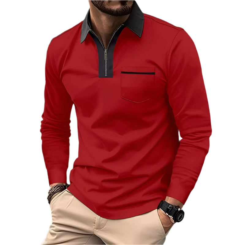 Men's Long Sleeve Zipper Casual Lapel Collar Polo Shirts