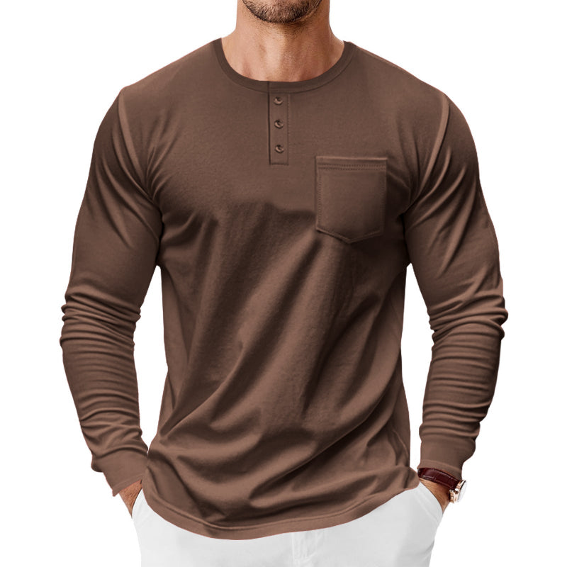 Men's Spring And Autumn Henley Long Sleeve Shirt