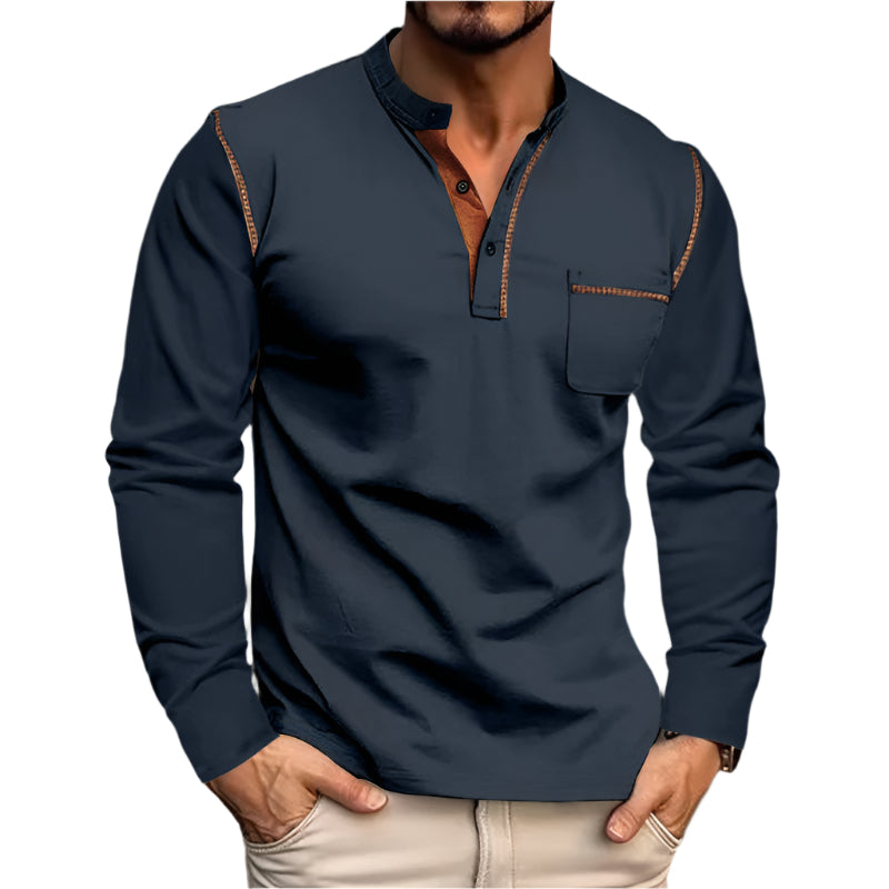 Spring And Summer Men's Long-Sleeved Stand Collar Polo Shirt