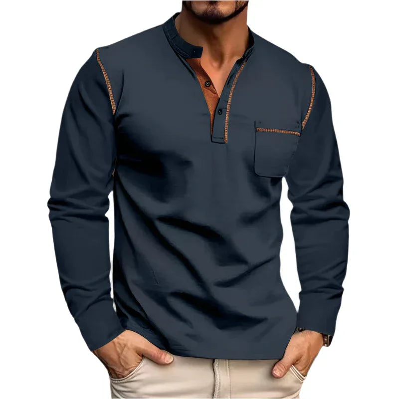 Spring And Summer Men's Long-Sleeved Stand Collar Polo Shirt