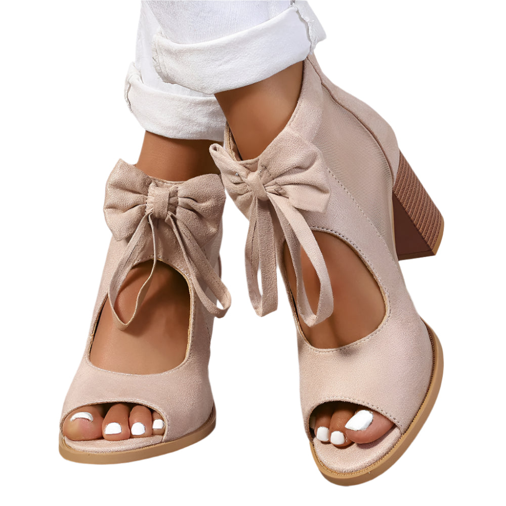 Chunky High Heels Women's Sandals Bow Decoration Open Toe Block Ankle Strap Shoes