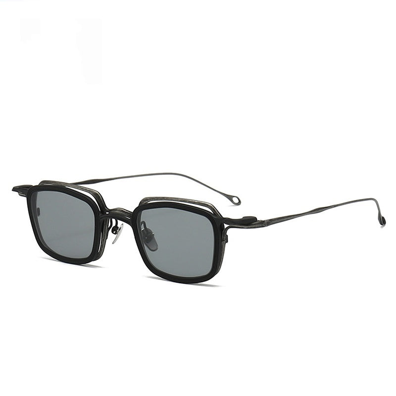 Niche Square Clip Pure Titanium Artistic Retro Myopia Sunglasses