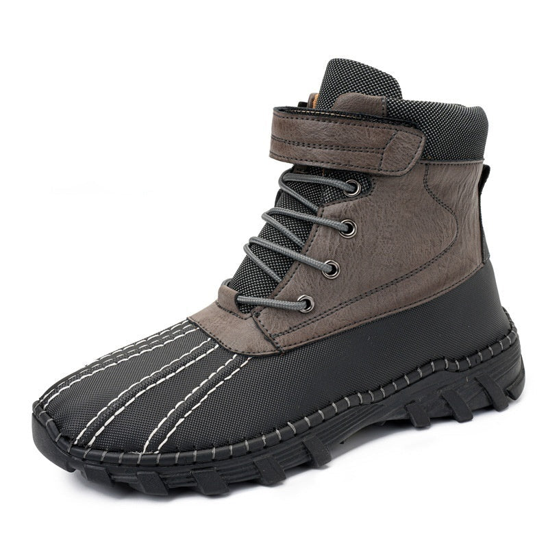Winter Fleece Lace-up Shoes Waterproof Anti-Slip Sole Outdoor Warm Snow Boots For Men