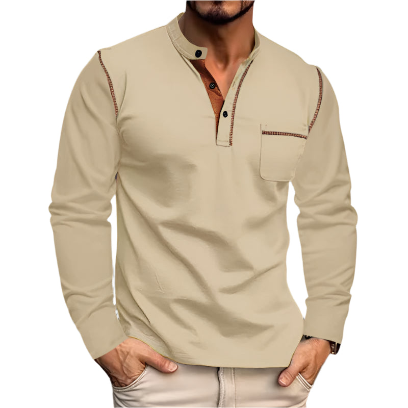 Spring And Summer Men's Long-Sleeved Stand Collar Polo Shirt
