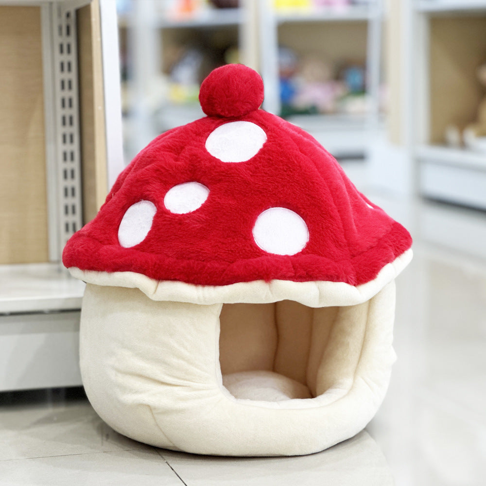 Comfortable Warm Plush Cute Mushroom pet Dog Cat House Bed