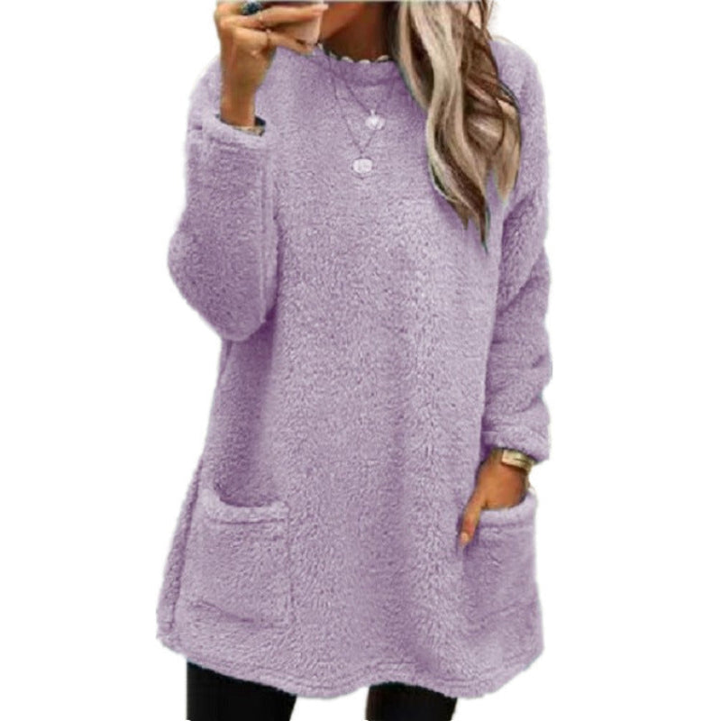 Women's Fleece Pullover Long Sweater With Pockets Winter Warm Casual Long Sleeve Cozy Hooded Casual Sweatershirt