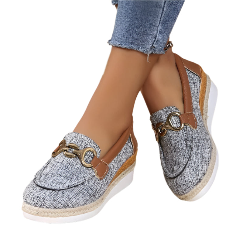 Loafers Casual Pumps Women's Outer Wear Buckle Wedge Platform Loafers Slip-On Lazy Shoes