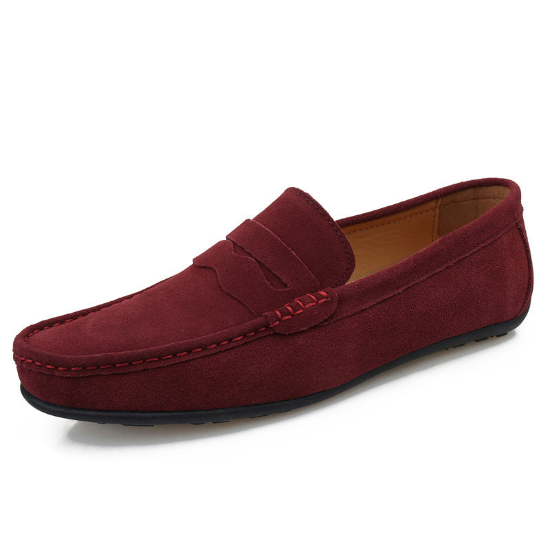 Men's Solid Color Loafers Suede British Flat Casual Shoes