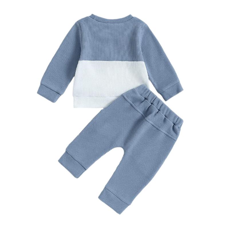 Color Matching Sweater With Chest Pocket & Lace - Up Sweatpants 2 - Piece Baby Boy Casual Clothing Set - Weriion
