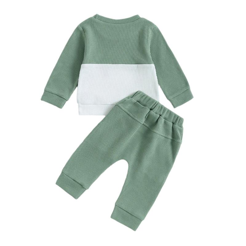 Color Matching Sweater With Chest Pocket & Lace - Up Sweatpants 2 - Piece Baby Boy Casual Clothing Set - Weriion