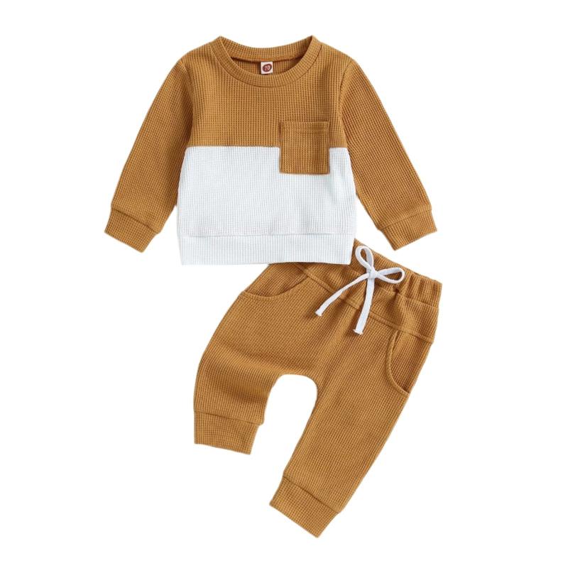 Color Matching Sweater With Chest Pocket & Lace - Up Sweatpants 2 - Piece Baby Boy Casual Clothing Set - Weriion