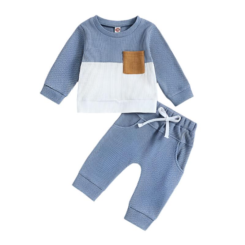 Color Matching Sweater With Chest Pocket & Lace - Up Sweatpants 2 - Piece Baby Boy Casual Clothing Set - Weriion