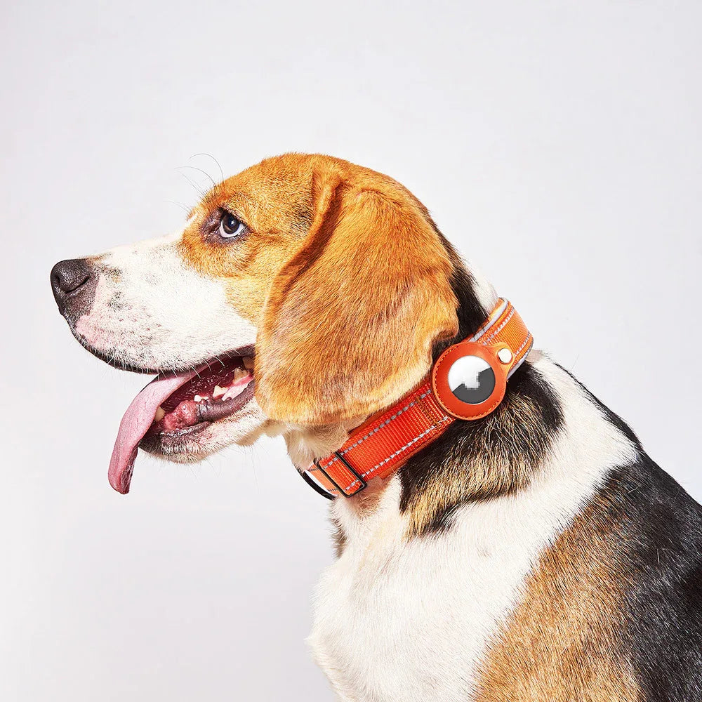 Airtag Leather Case Nylon Dog Cat Pet Anti-Lost Location Tracker Collar.