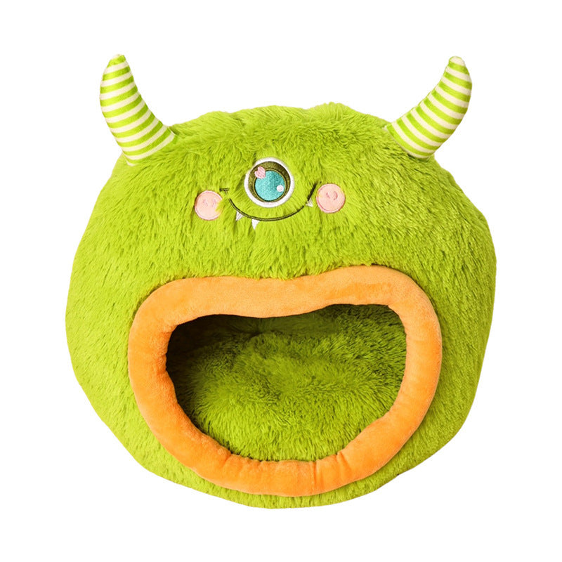 Fully Enclosed Safe And Cozy Cartoon Monster Pet Bed House For Dogs And Cats.