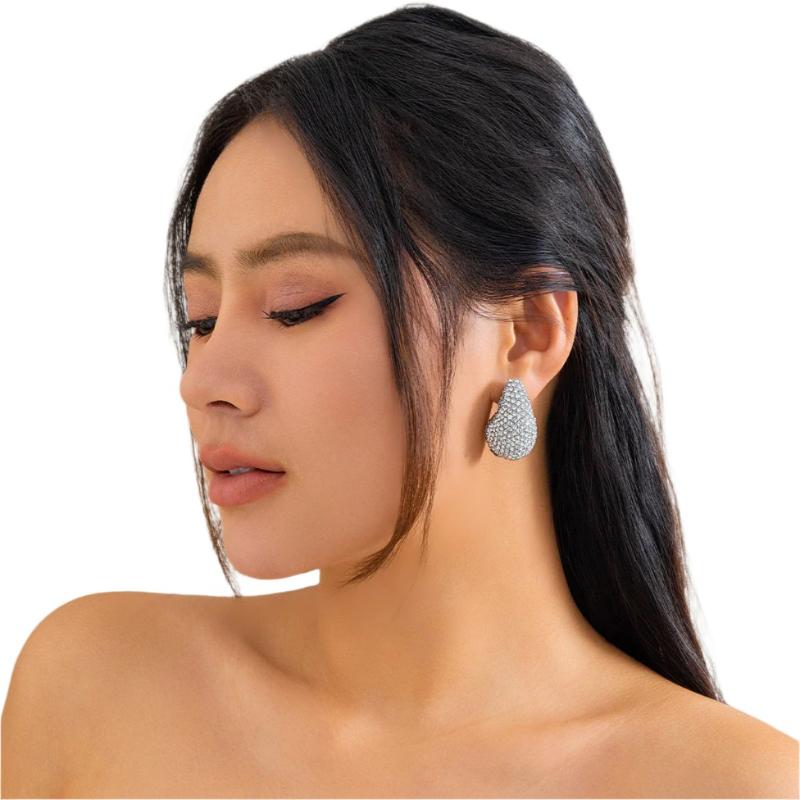 Dignified Rhinestone Round & Water Drop Earrings Ear Studs For Women