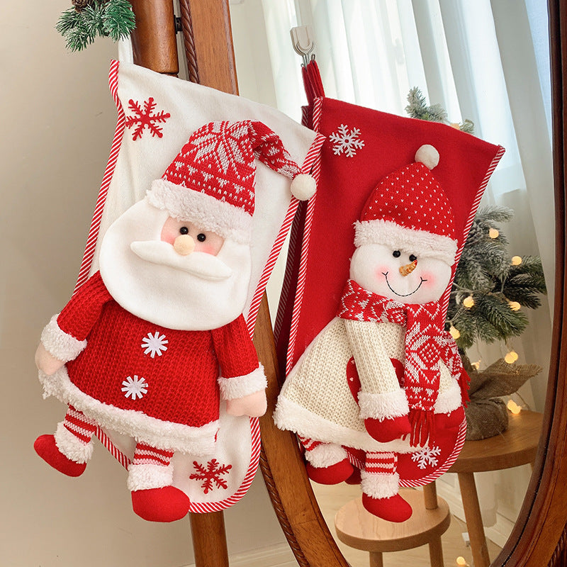 Christmas Decorations Knitted Three-Dimensional Snowman Santa Stockings Gift Bag