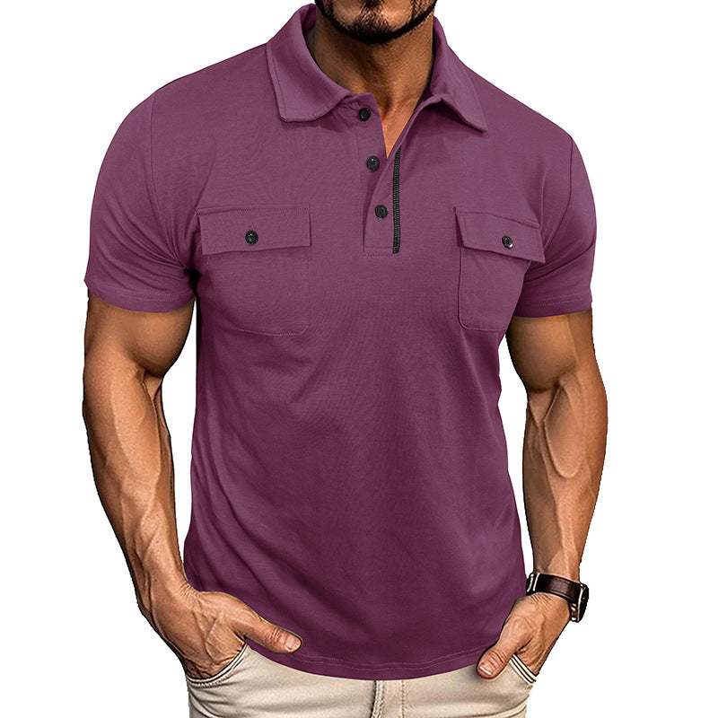 Summer Lapel Button Polo Shirt With Chest Pockets Outdoor Fashion Short Sleeve Tops For Men Clothing
