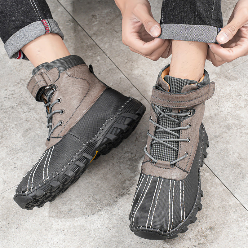 Winter Fleece Lace-up Shoes Waterproof Anti-Slip Sole Outdoor Warm Snow Boots For Men