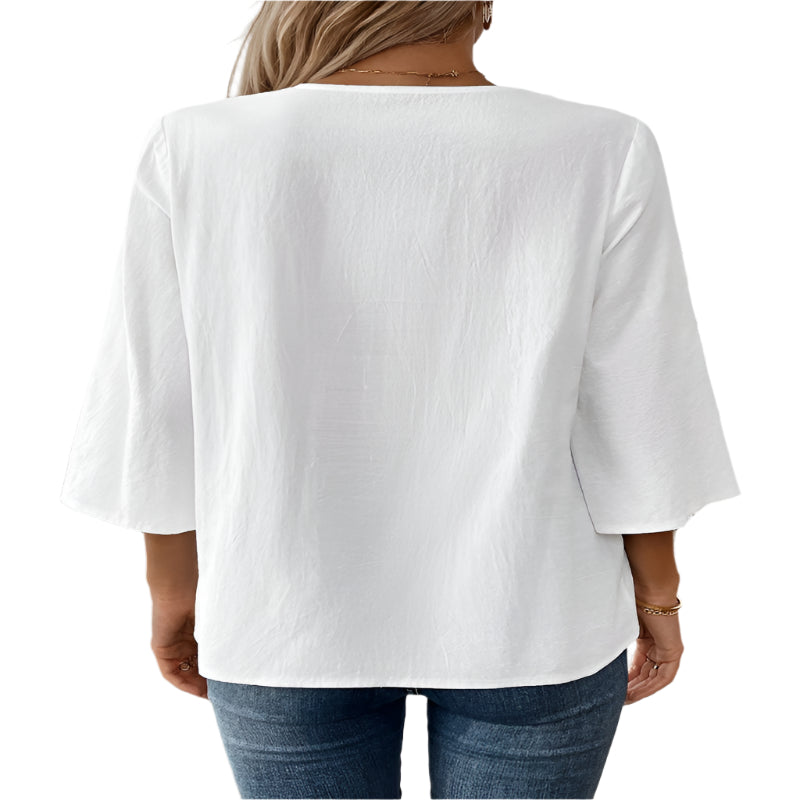 Women's Solid Color V-Neck Long Sleeve Simple Casual Blouse Top