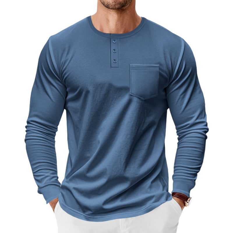 Men's Spring And Autumn Henley Long Sleeve Shirt