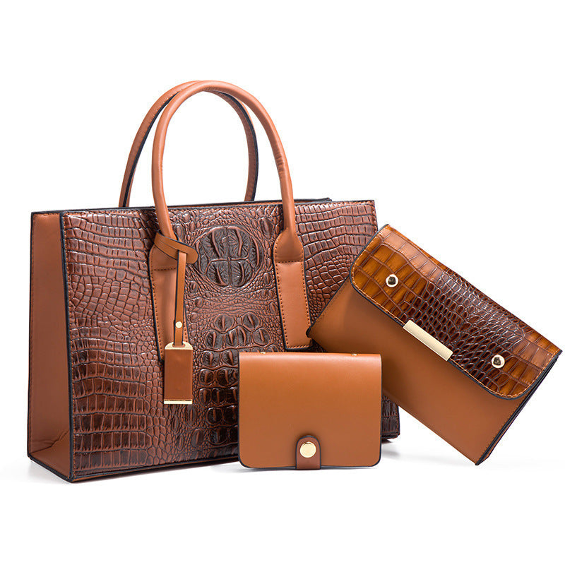 Women's Handbag PU Leather Shoulder Bag Three-Piece Set.